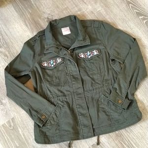 Candies Olive Green Canvas Military Utility Jacket with Jeweled Pockets XL